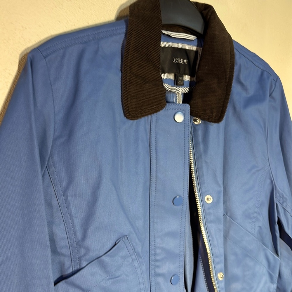 J. Crew light blue coated cotton w brown corduroy trim field jacket sx MP